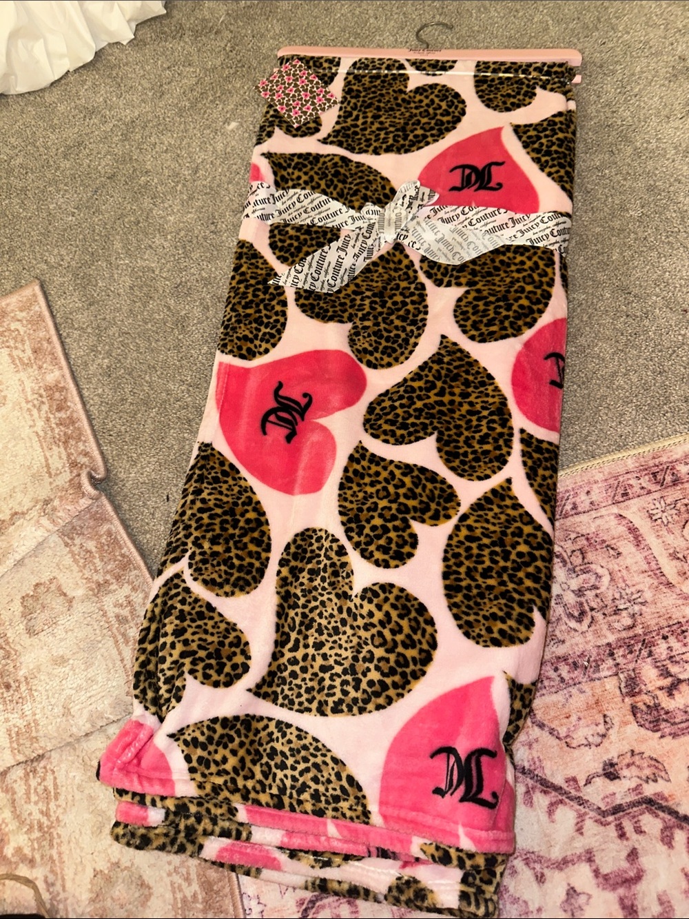 Juicy Couture Pink Leopard Heart Plush Throw Blanket